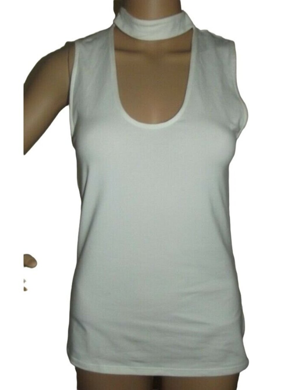 Express X-Small Ivory Beige V-Neck Sleeveless Choker Tank Top shirt (XS 0-2